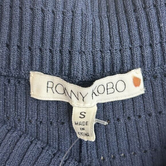 NEW Ronny Kobo Women's NAVY KNIT High-Rise Pants PULL ON BLUE SIZE SMALL flare - Picture 3 of 7